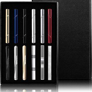 FUNRUN JEWELRY 12PCS Mens Tie Clips Set Black Tie Bar Clip for Regular Ties Neck